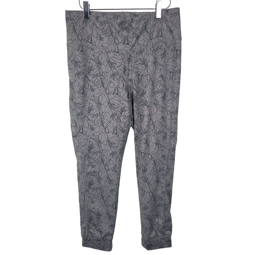 Crane Grey Floral Leggings Medium Womens High Rise Cuffed Skinny Leg Bottoms